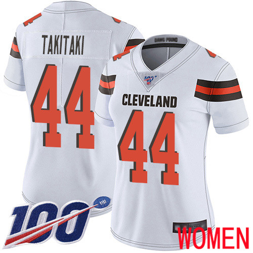 Cleveland Browns Sione Takitaki Women White Limited Jersey #44 NFL Football Road 100th Season Vapor Untouchable